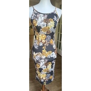 Missguided Women's  Black Yellow Floral Dress Size US 4 Bodycon